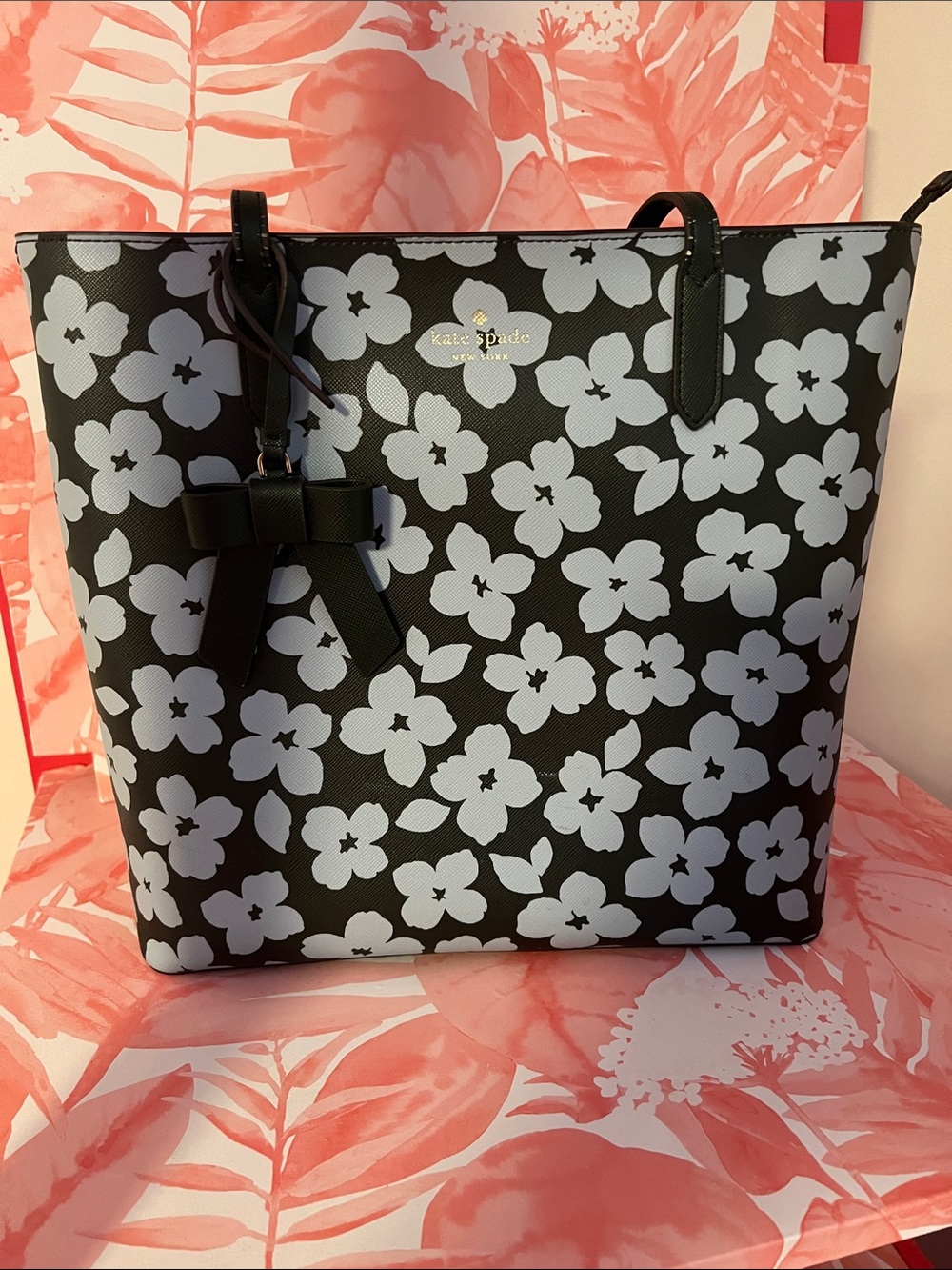kate spade Green and Blue Floral Shoulder Bag with Bow Charm